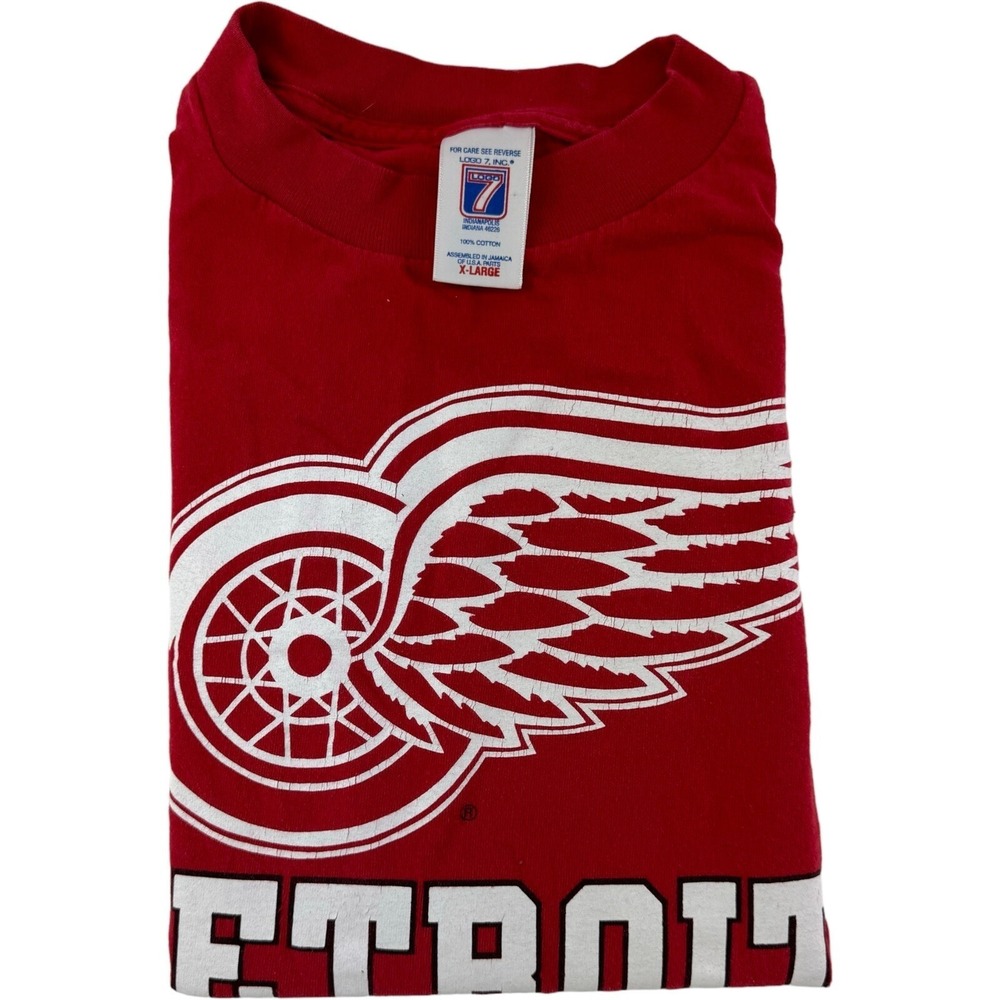 VTG Logo 7 Red Detroit Red Wings Short Sleeve Cotton T-Shirt Mens Size XL